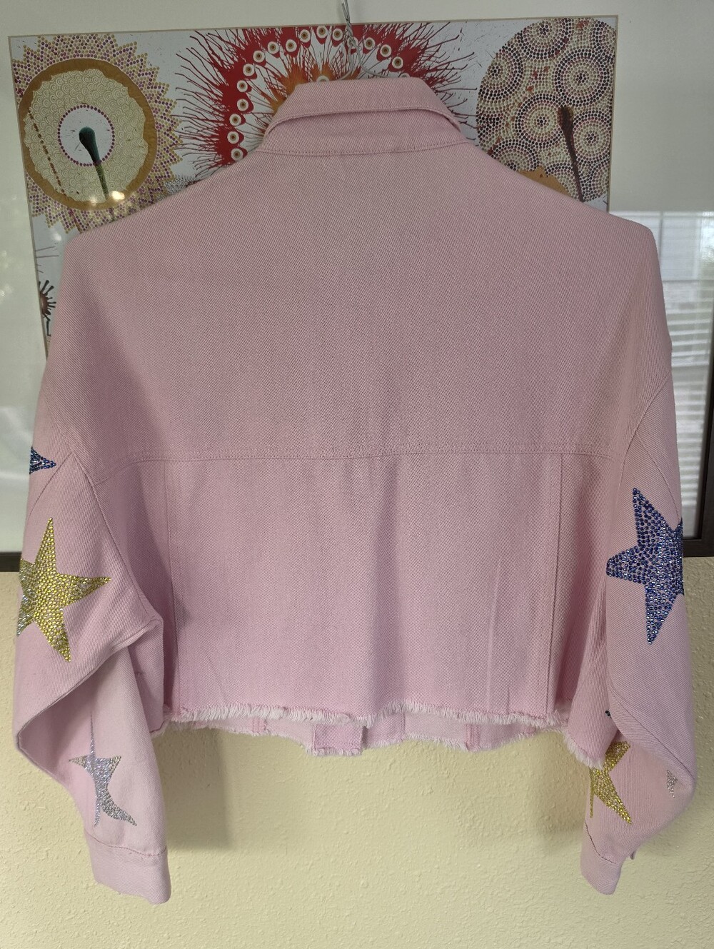 Peach Love PINK Rhinestone Star Jean jacket Small - Picture 9 of 10